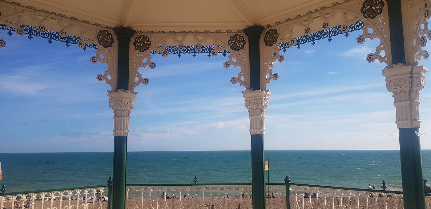The sea framed by the Bandstand’s ornate Victorian ironwork
